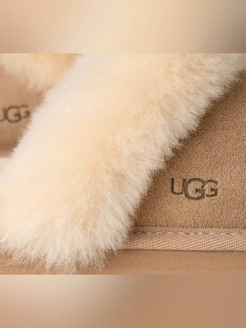 Kids UGG Cozy Shearling Slide Slippers in Cream and Chestnut